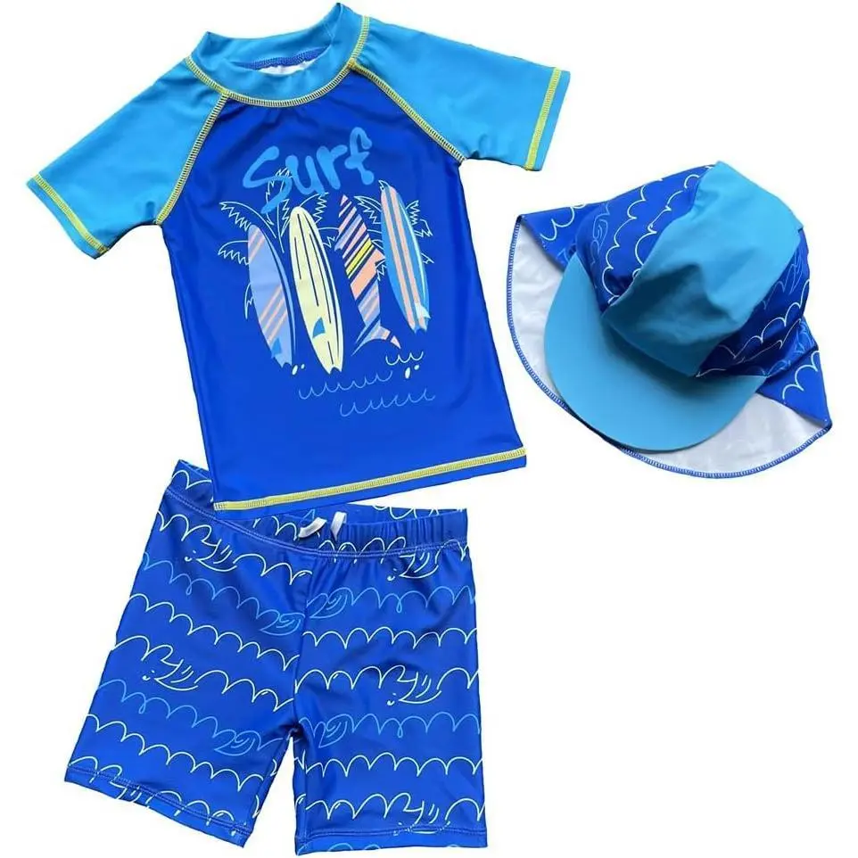Baby Toddler Boys Two Pieces Swimsuit Set Swimwear Dinosaur Bathing Suit Rash Guards with Hat UPF 50+