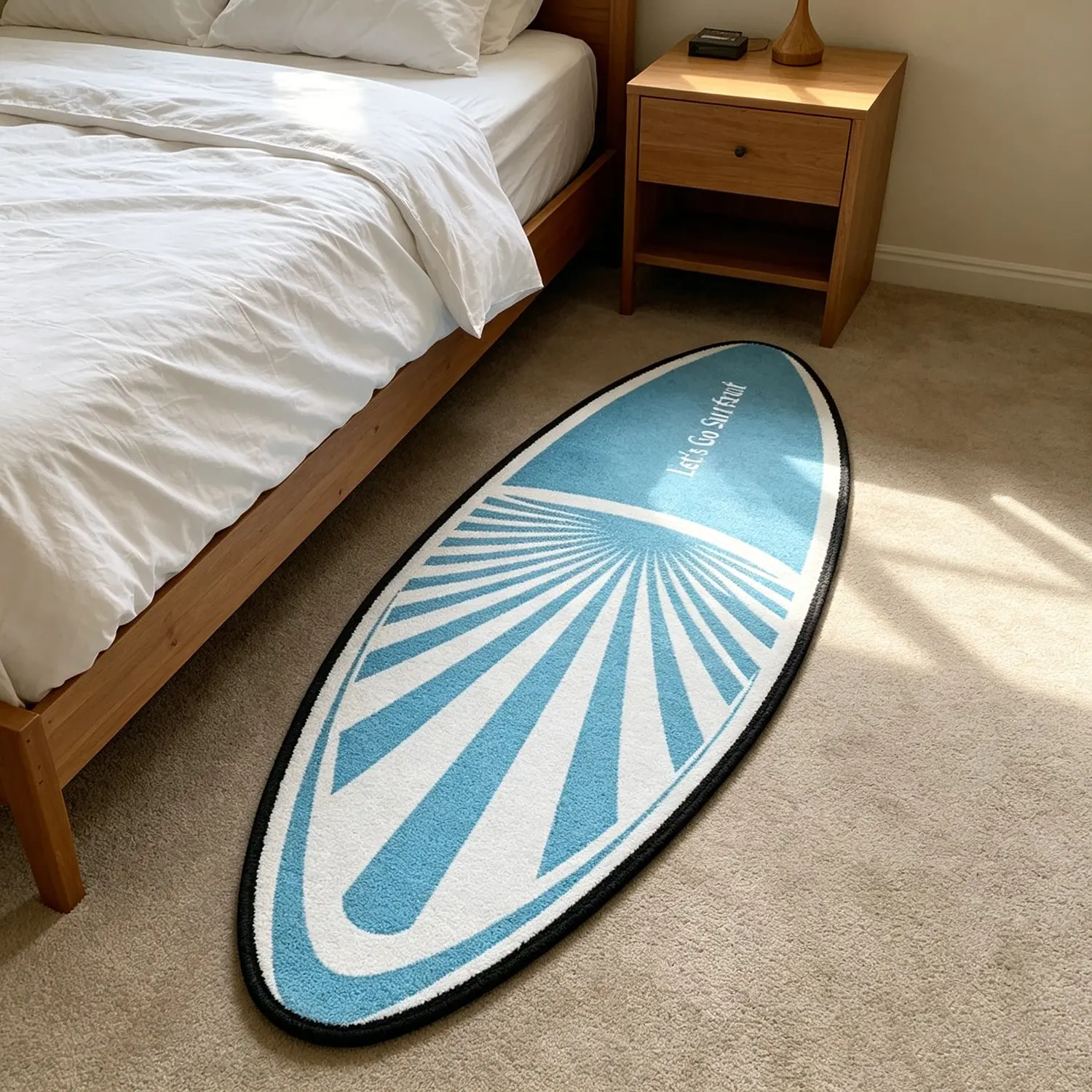 1 PC Blue Surfboard Rug, Coastal Style Decorative Mat, Summer Beach Vibes, Bedroom Sofa Accent, Textile Material