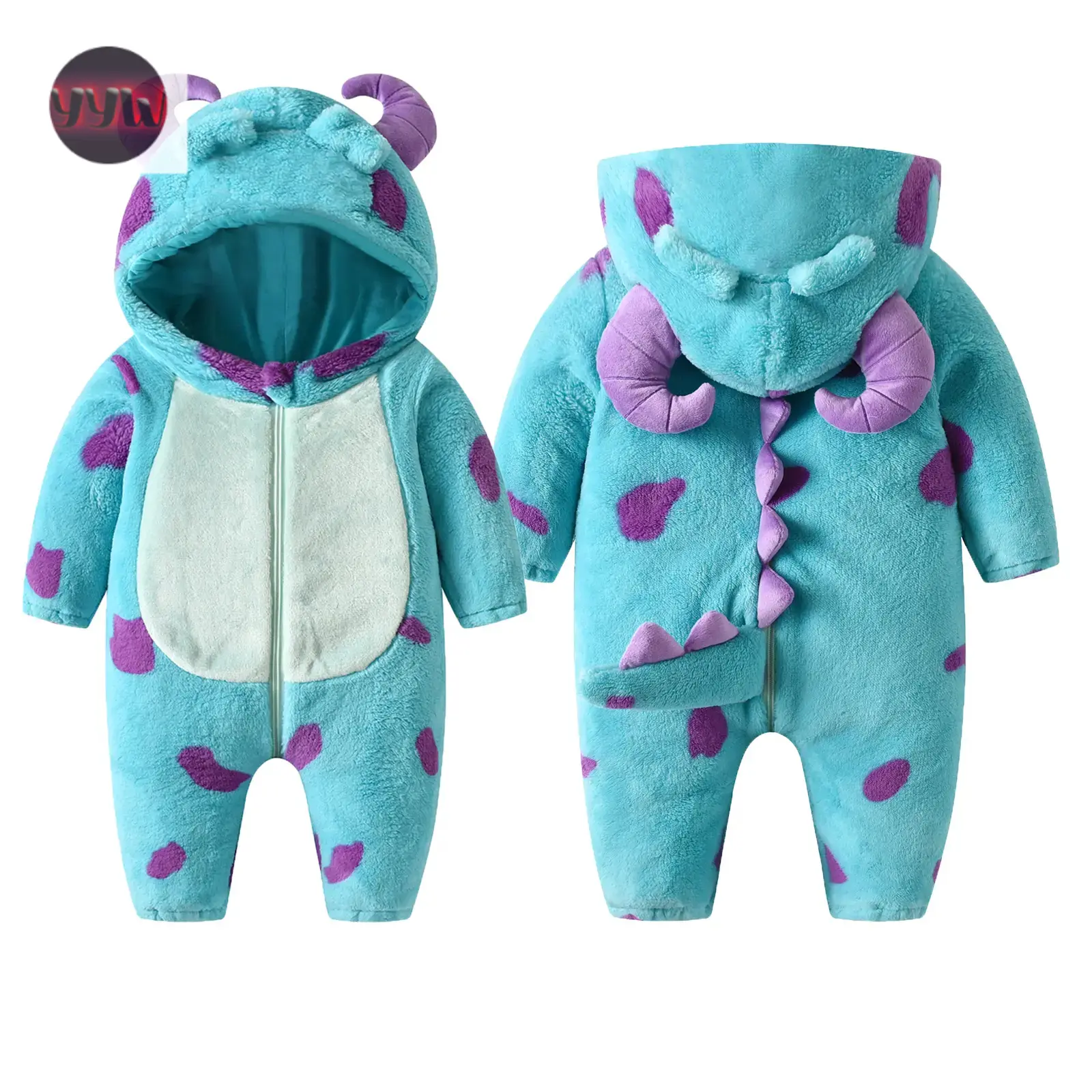 YYW1 Baby Fleece Jumpsuit Cartoon Animal Horn Hooded Warm Thickened Winter Jumpsuit Coat Snowsuit Boys and Girls