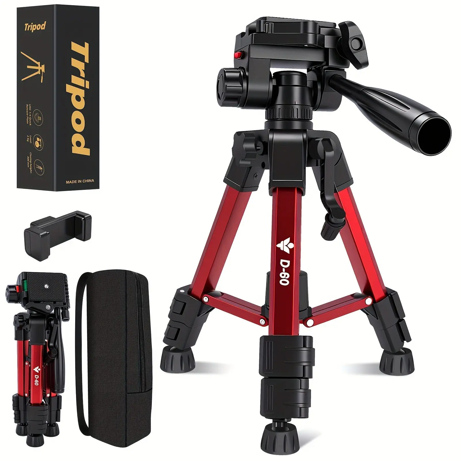 D60 Portable Camera Tripod, Photography Camera Accessories, Adjustable Tabletop Stand for Dslr, Mirrorless, Phone, Projector, Fishing Rod, Versatile and Compact Design, Cellphone Tripod