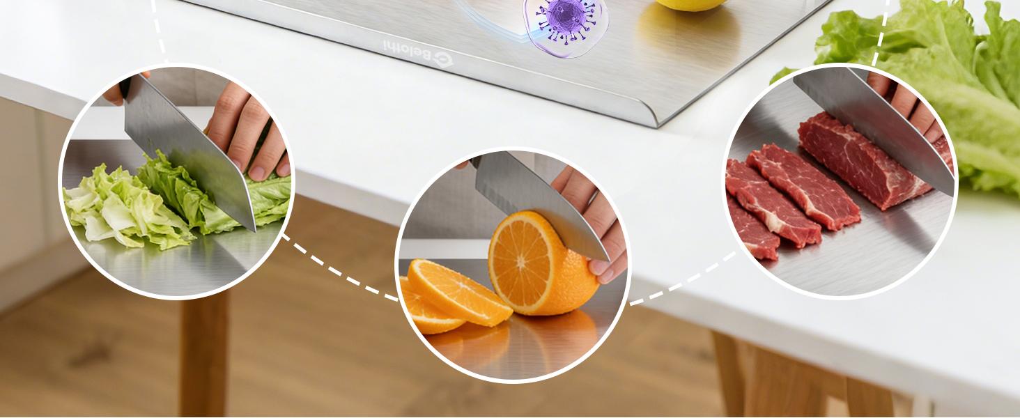 Stainless Steel Cutting Board with Lip, Large Metal Chopping Board with Counter Edge, Dishwasher Safe Non-Slip Pastry Board for Meat Vegetables & Baking(18x14)