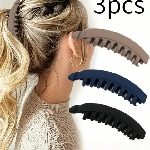 3-Piece Women's Large Banana Clips, Strong Hold, Durable Ponytail Holder, Vertical Hair Clip, Elegant Boho Style, Daily Hairstyle Accessory, Boho Hair Accessories