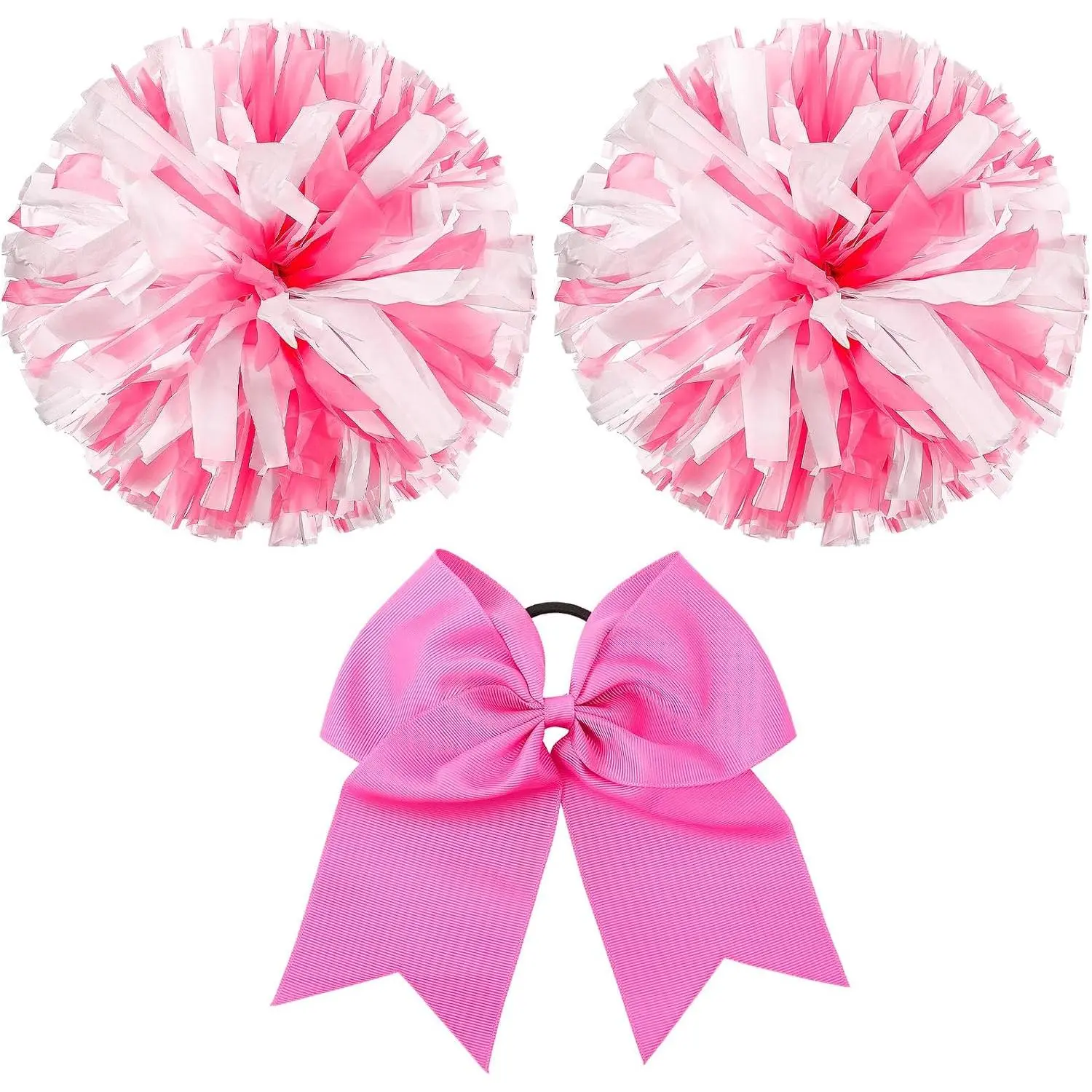 12 Inch Cheerleading Pom Poms and Large Cheerleader Hair Bow Large Metallic  Cheerleader Pom Poms for  Team Spirit Cheering