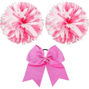 12 Inch Cheerleading Pom Poms and Large Cheerleader Hair Bow Large Metallic  Cheerleader Pom Poms for  Team Spirit Cheering