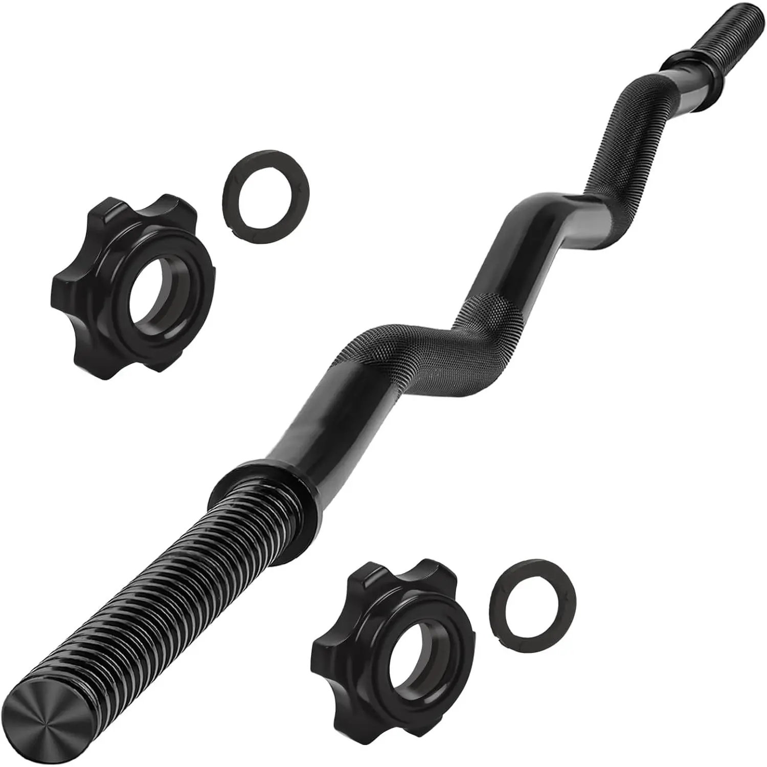 47" EZ Curl Bar - 1-Inch Weight Lifting Bar with 2 Star Collars, 220lb Capacity Curling Bar for Home Gym, Exercise Barbell for Biceps, Triceps, Hip Thrusts, Squats, Lunges