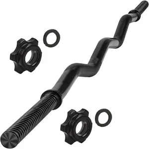 47" EZ Curl Bar - 1-Inch Weight Lifting Bar with 2 Star Collars, 220lb Capacity Curling Bar for Home Gym, Exercise Barbell for Biceps, Triceps, Hip Thrusts, Squats, Lunges