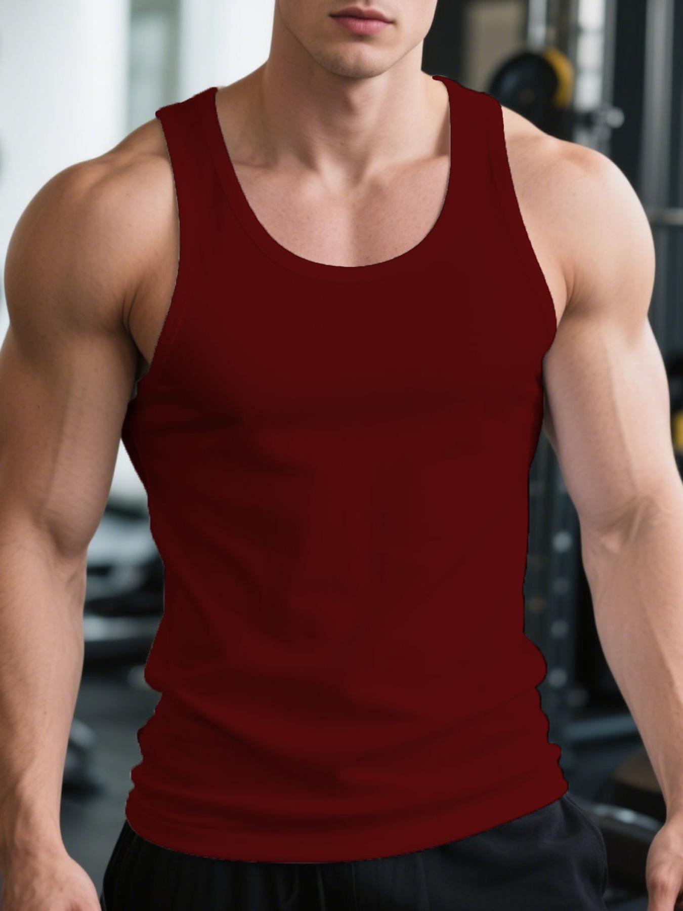 Men's Solid Round Neck Tank Top, Regular Fit Casual Comfy Breathable Sleeveless Top for Gym Workout Running, Men's Clothes for Summer, Menswear