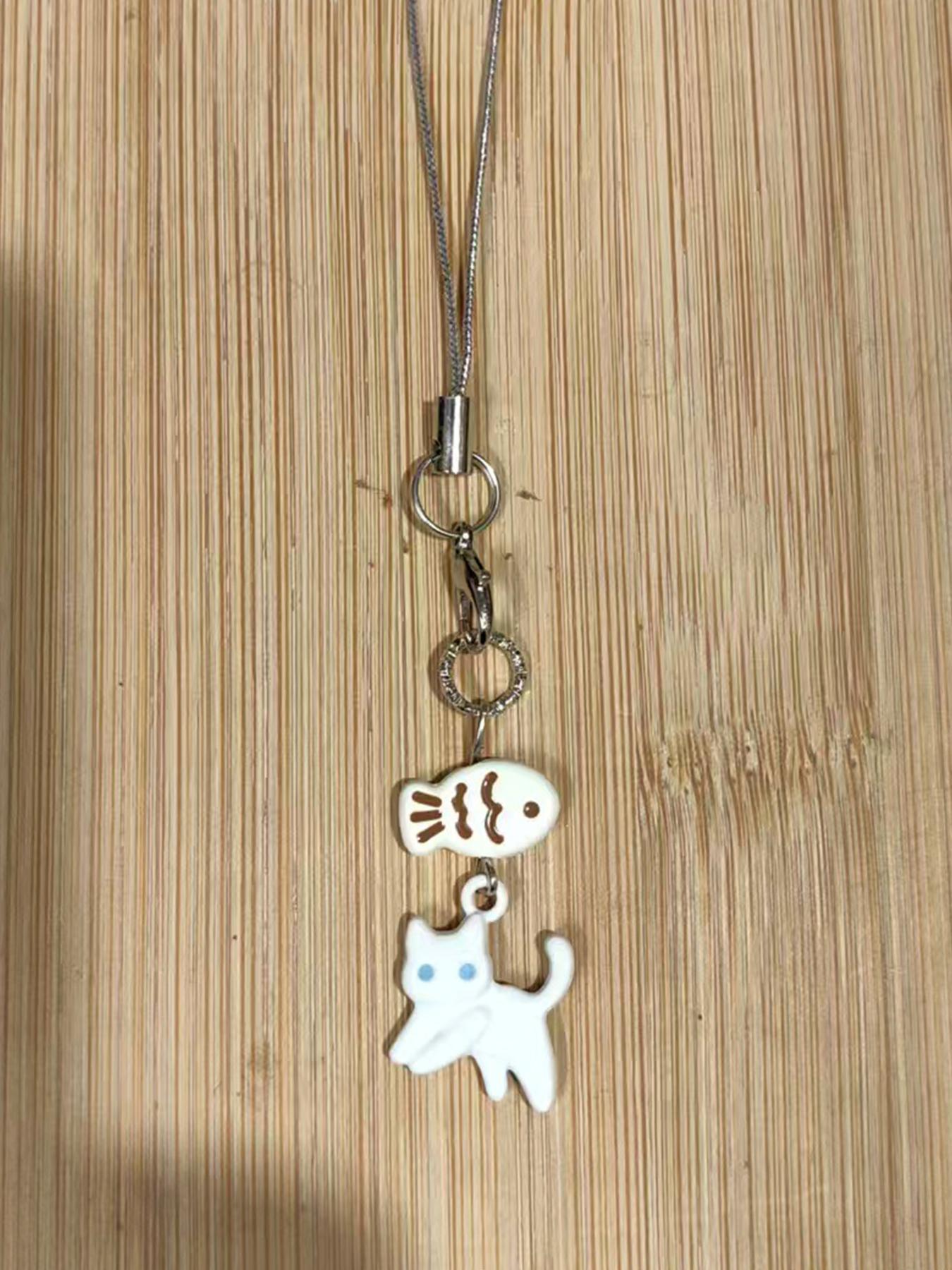 Cute Cat & Fish Design Keychain, Trendy Cute Keychain, Animal Shaped Pendant for Camera, Phone, Backpack, Fashion Accessories for Women & Men