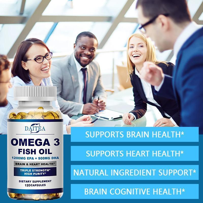Daitea Triple Omega-3 Fish Oil Health Supplement, Brain, Heart, Joint, Eye, Immune System Health, 120 Capsules