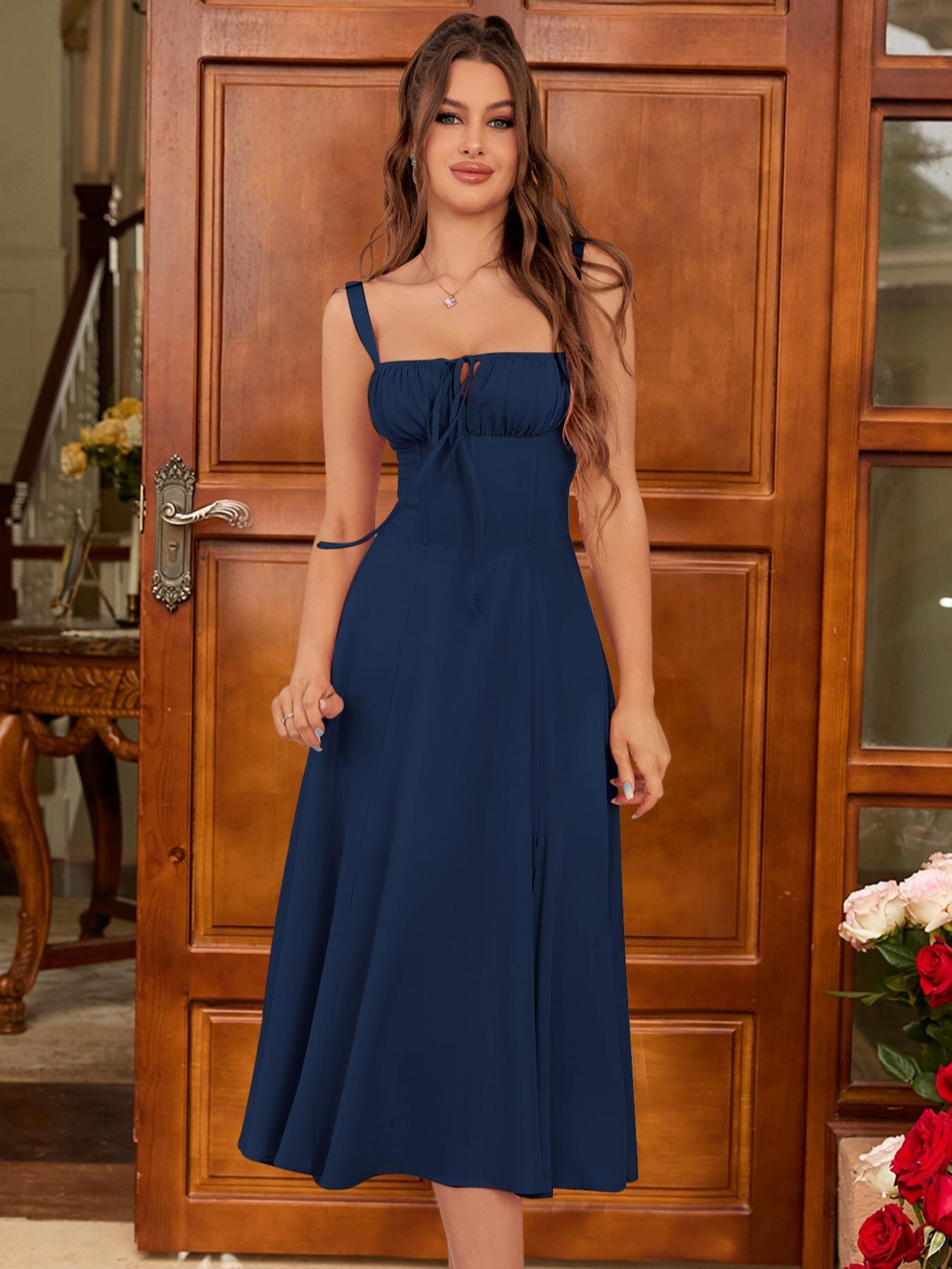 Women's Plain ＆ Floral Print Cami Dress, Elegant Sleeveless A Line Slit Dress for Party Holiday Wedding Guest, Ladies Summer Clothes, Dresses for Summer, Womenswear