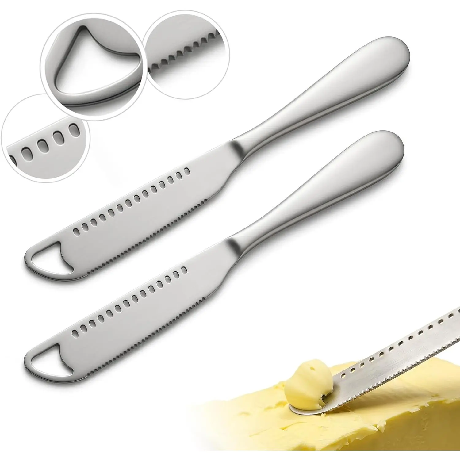 2 Pack Stainless Steel Butter  Set - 3 in 1 Butter Spreader , Butter  with Cold Butter Curler & Cheese Slicer