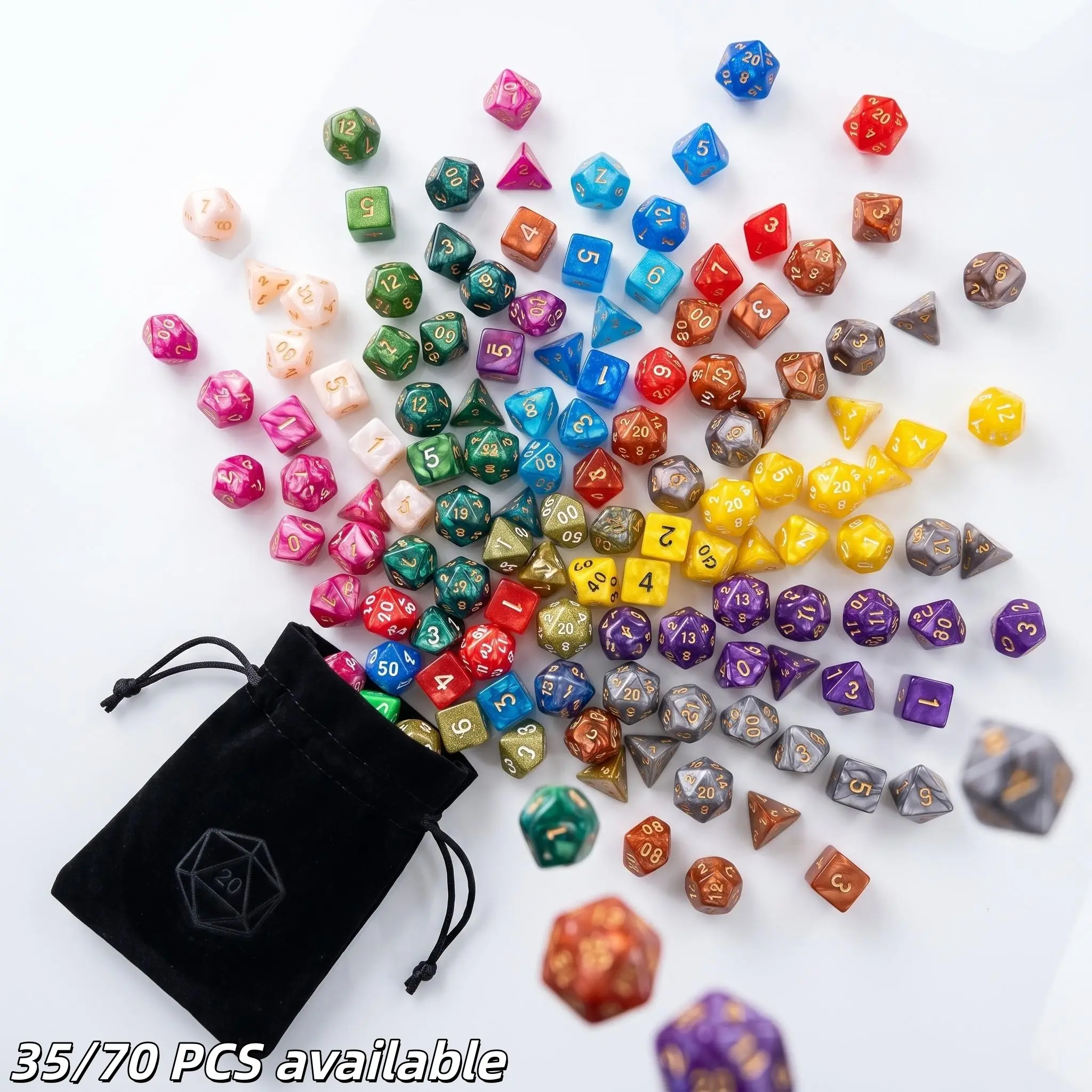 35/70 Pcs Polyhedral Dnd Dice Set, Bulk Dice, Pearl Swirl D20 D10 D8 D6 D4, Ttrpg Gamer Gift, Colorful Marble Resinous Dice, Rpg Gaming Accessory
