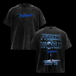 Retro faded cotton short sleeve tee, dripping ice text lonely figure artwork, dual-sided icy script print apparel, daily staple for urban rap lovers, music merch collectors & cool tone casual layering fits