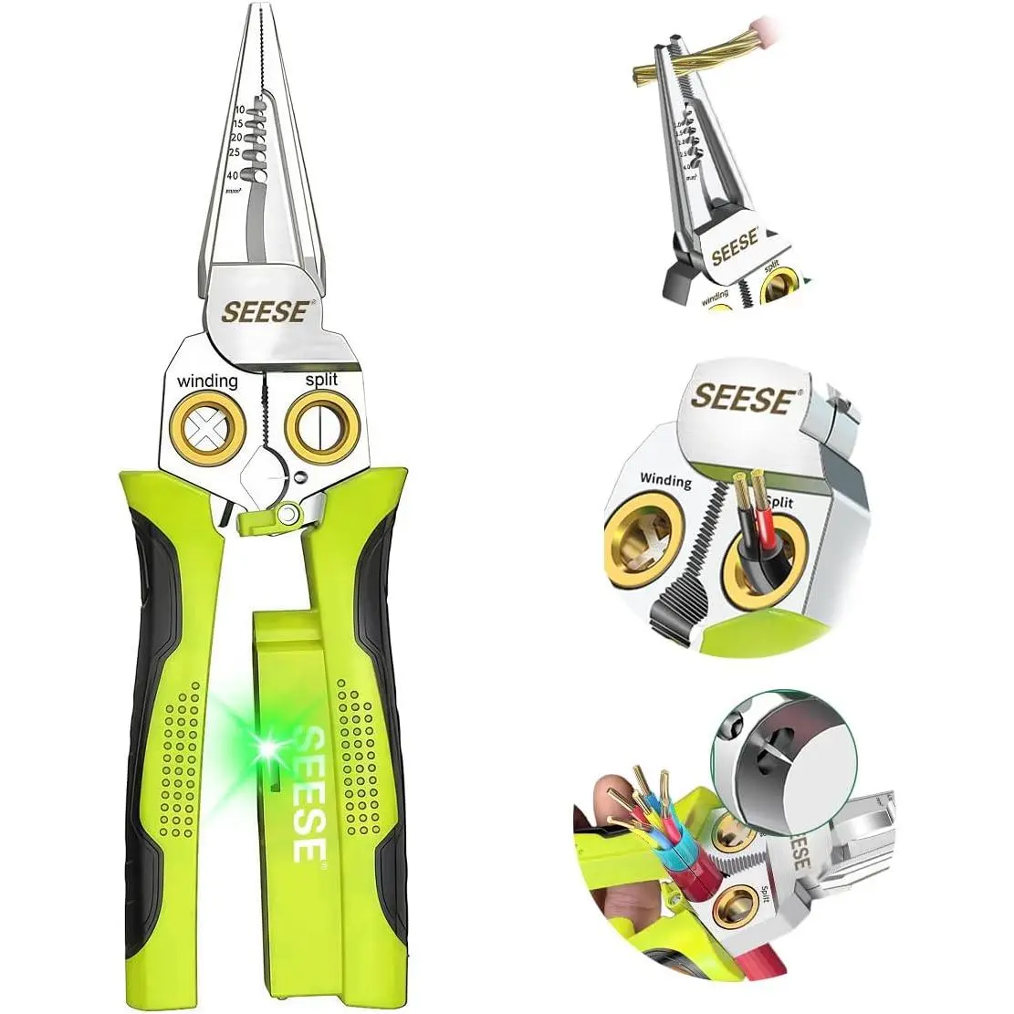 8-in-1 Wire Stripper for Electrician: Needle Nose Pliers with Voltage Tester & Dual Alarms - Pliers for Cutting Wires, Pulling Wires and Crimp Wires.