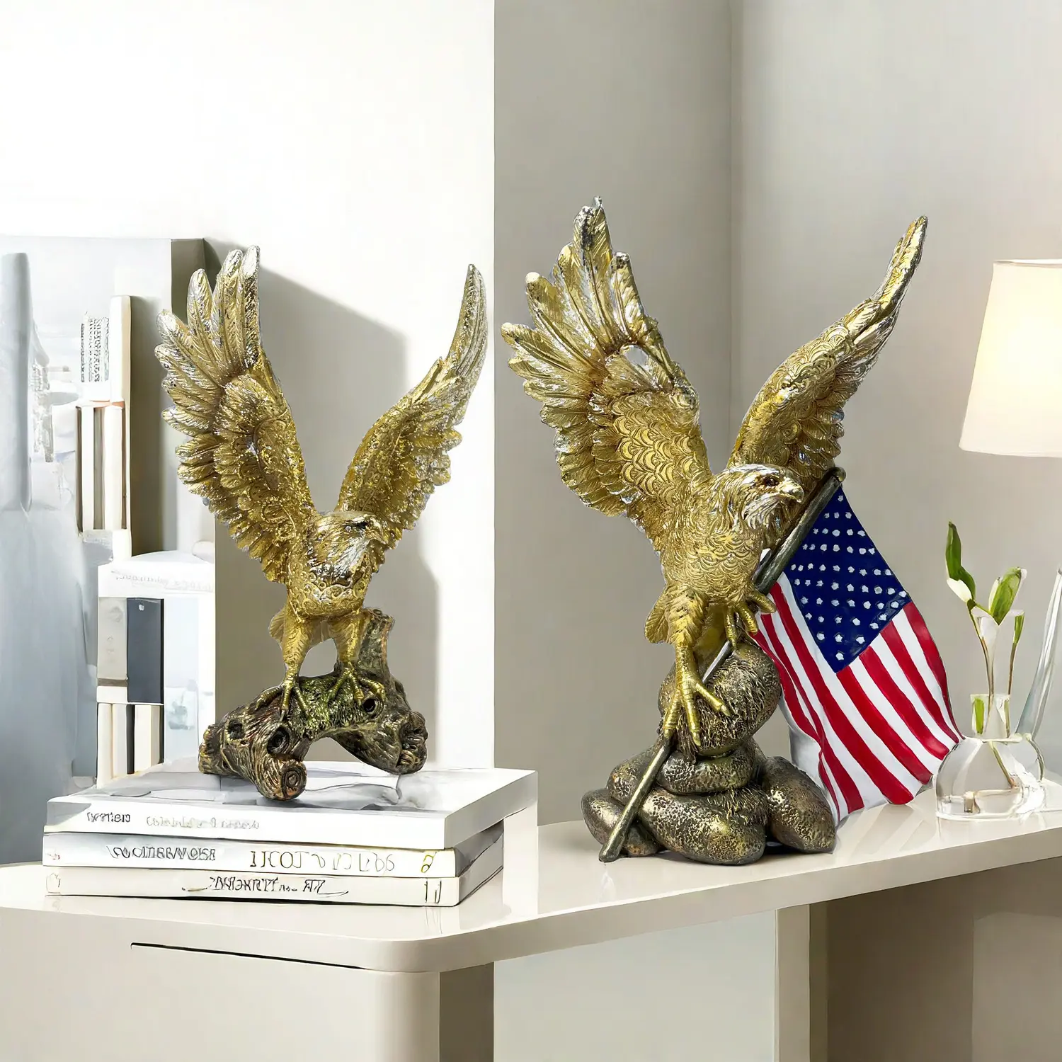 American Flag Eagle Resin Ornament with Grapple-the-Eagle's-Root Design, Modern Home Supplies Statue Figurine for Living Room, 18pcs Boxed Housewarming Gift Decoration, Decorative