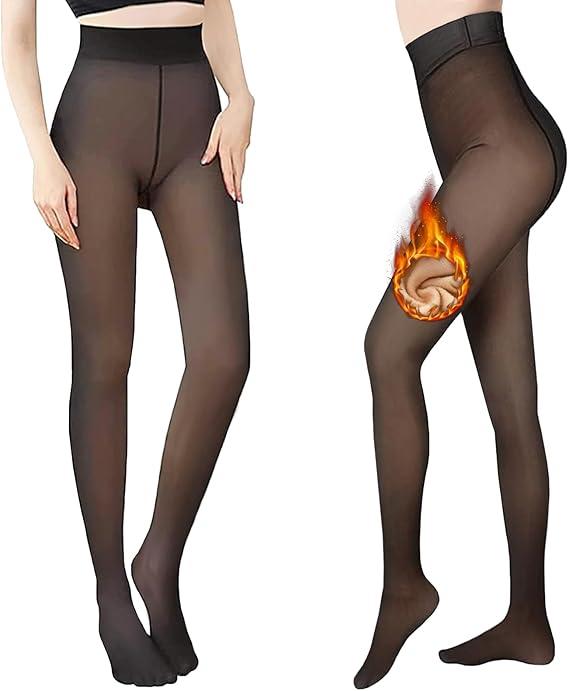 Muezna THE ORIGINAL! 5 SHADES Magic Fleece Lined Leggings - Closed Foot Tights in Plus Sizes & Light to Brown Fur - Unique Texture Metal Design for Extra Warmth and Comfort  FallFreshnes