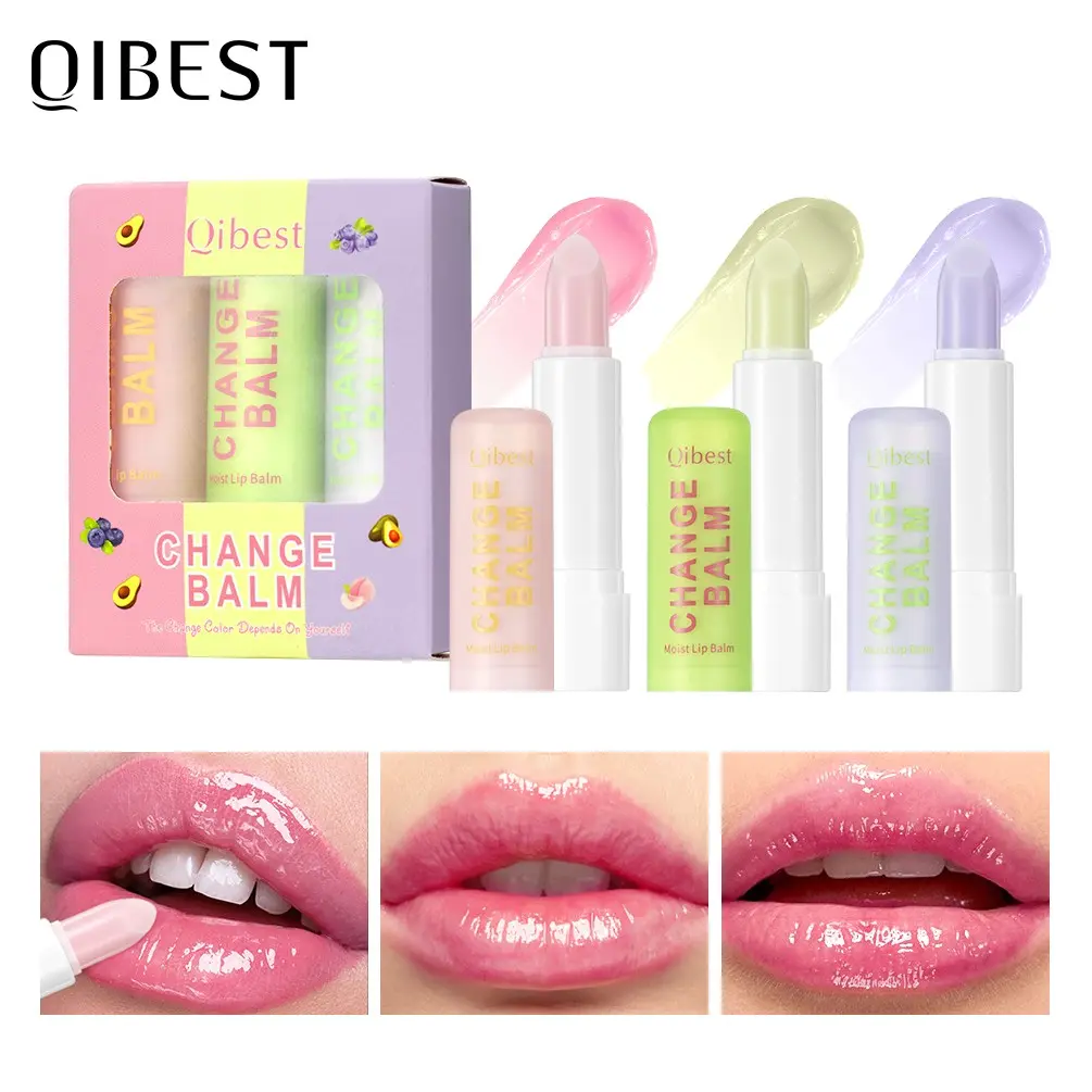 Three-Pack Temperature-Sensitive Lip Balm, Moisturizing Hydrating Glossy Lip Care, Natural Fruit Scent, Ideal for Daily Makeup, Dry Lips, Beginners, Teens