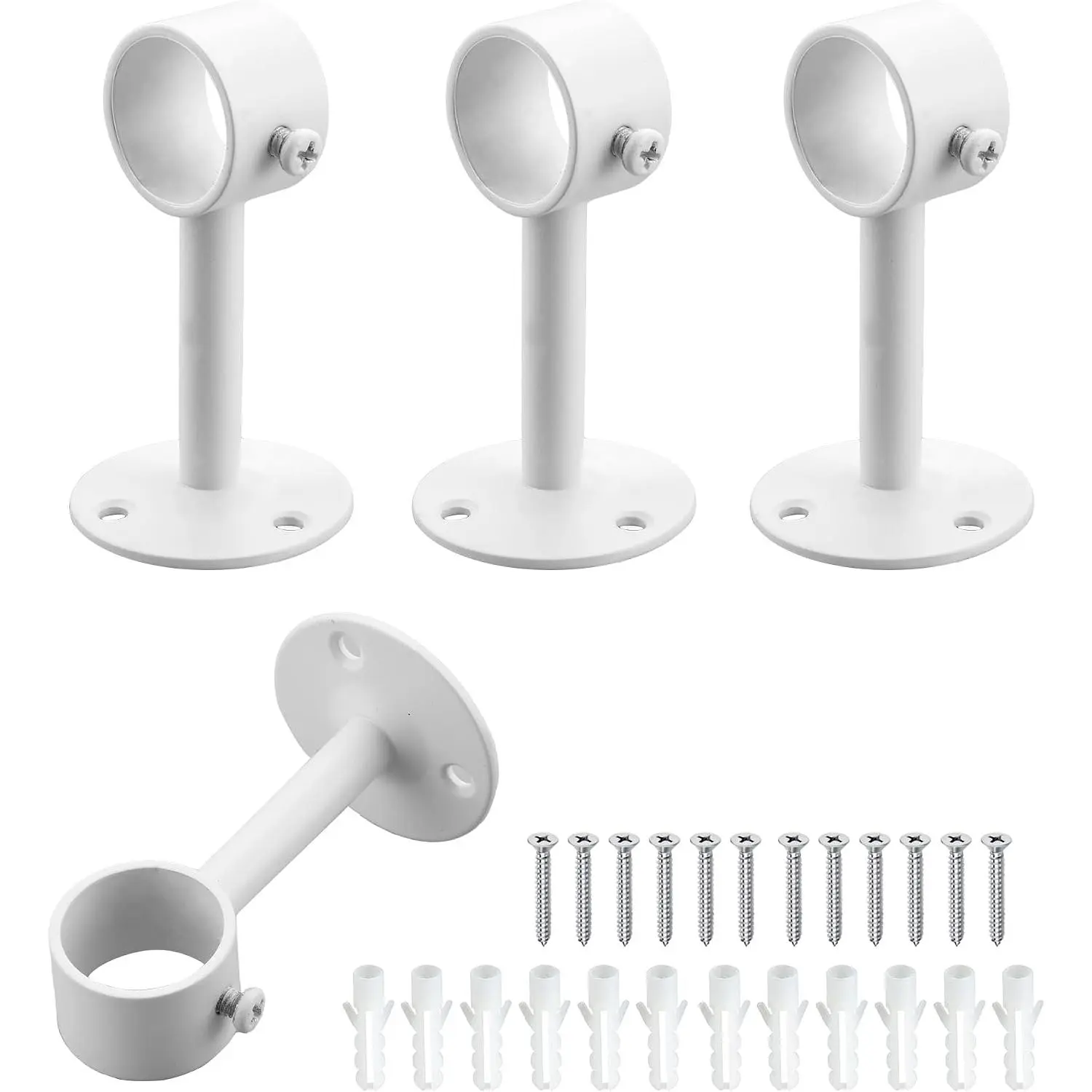 1'' Dia Ceiling Curtain Rod Holders,Adjustable Closet Rod Bracket | Heavy Duty Curtain Rod Brackets,Ceiling Mounted Shower Curtain Holder,Bathroom,Kitchen,Wardrobe,Balcony,White Finish,4 Pcs