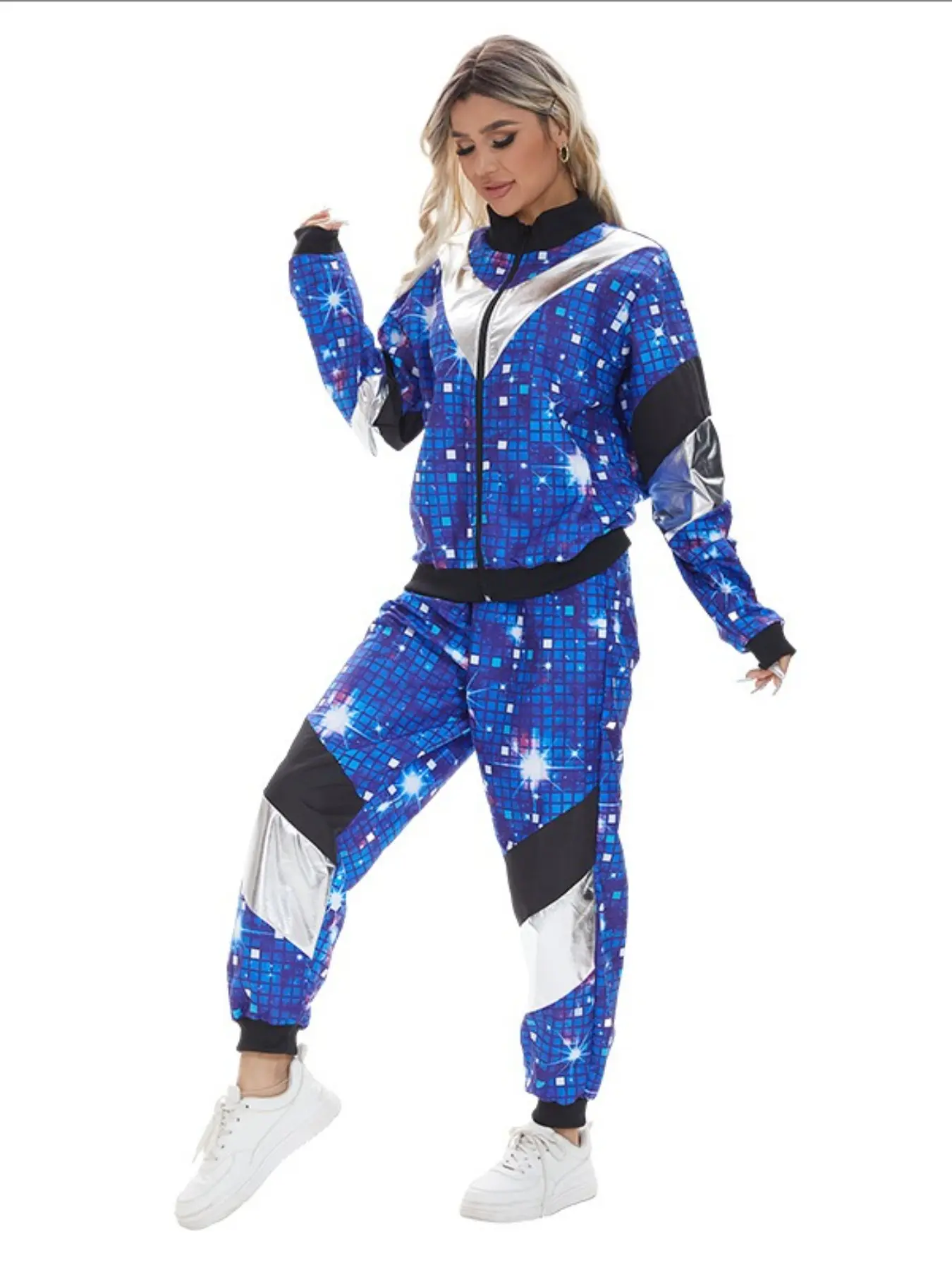 Vintage Disco Hip-Hop Jacket and Pants Set for Men and Women, 80s-90s Style Dance, Adult Fashion Ensemble