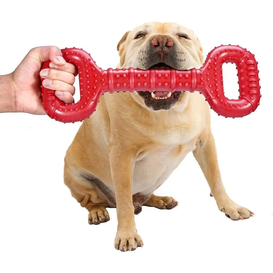 Toys for Aggressive Chewers Large Breed, 15 inch Interactive Long Lasting Dogs  with Convex Design  Rubber Tug-of-war  for Medium Large  Clean(Red)