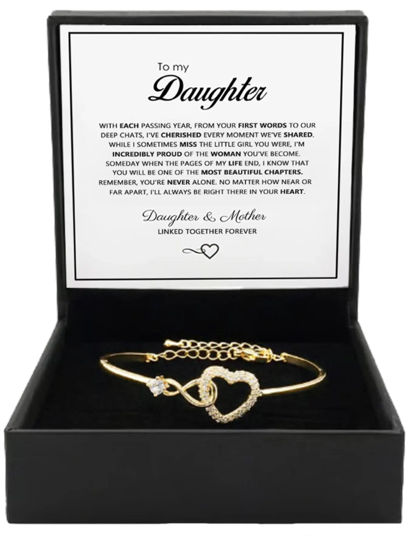 "To My Daughter" Forever Connected Infinity Heart Charm Bracelet, High-Quality Exquisite Jewelry, Gift for Milestone Celebrations, Eternal Heart Design