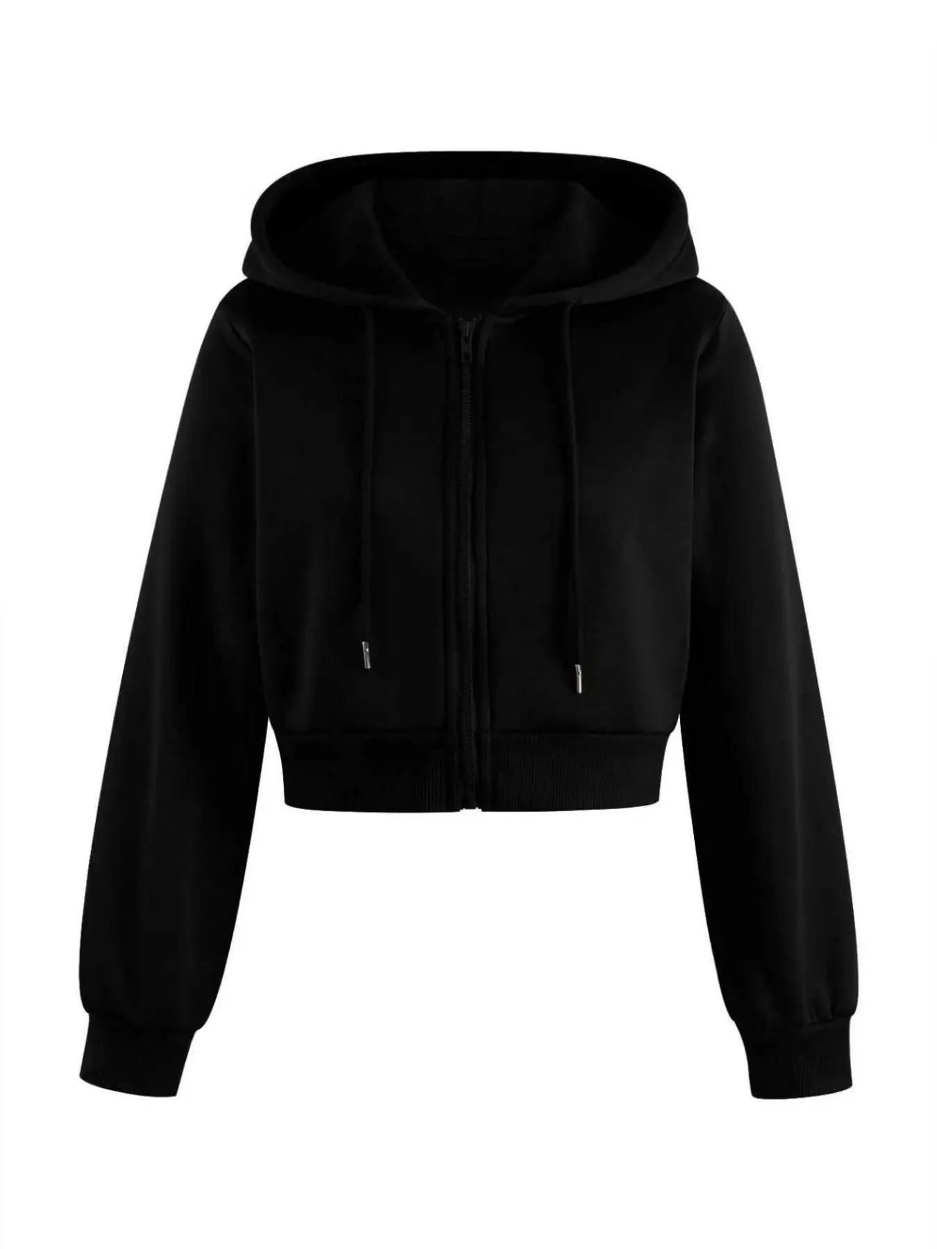 Women's Clean Fit Short Hooded Sweatshirt, Drawstring Zip-Up, Slim-Fit Long Sleeve, Casual All-Season Outerwear, City Walk Fashion