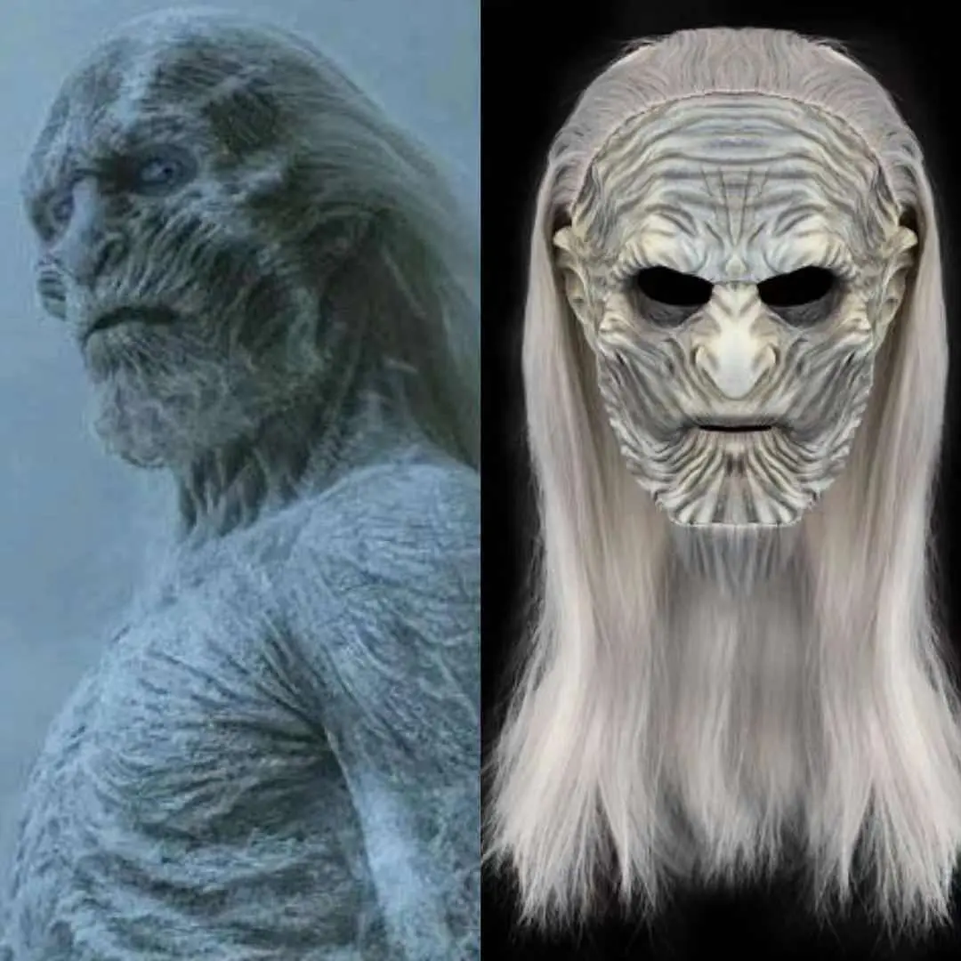 Scary Ice Ghost Warrior Latex Mask, Comfortable Hand-Painted Frozen Face Full Head Prop for Adult Halloween Cosplay Accessories