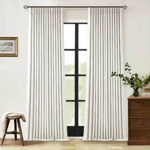 2 Panels 90 Inch Pinch Pleated Linen Blackout Curtains 100% Black Out 90 Inch Long Dual Layer Drapes Cream Natural Birch Ivory for Living Room Dining Bedroom Office