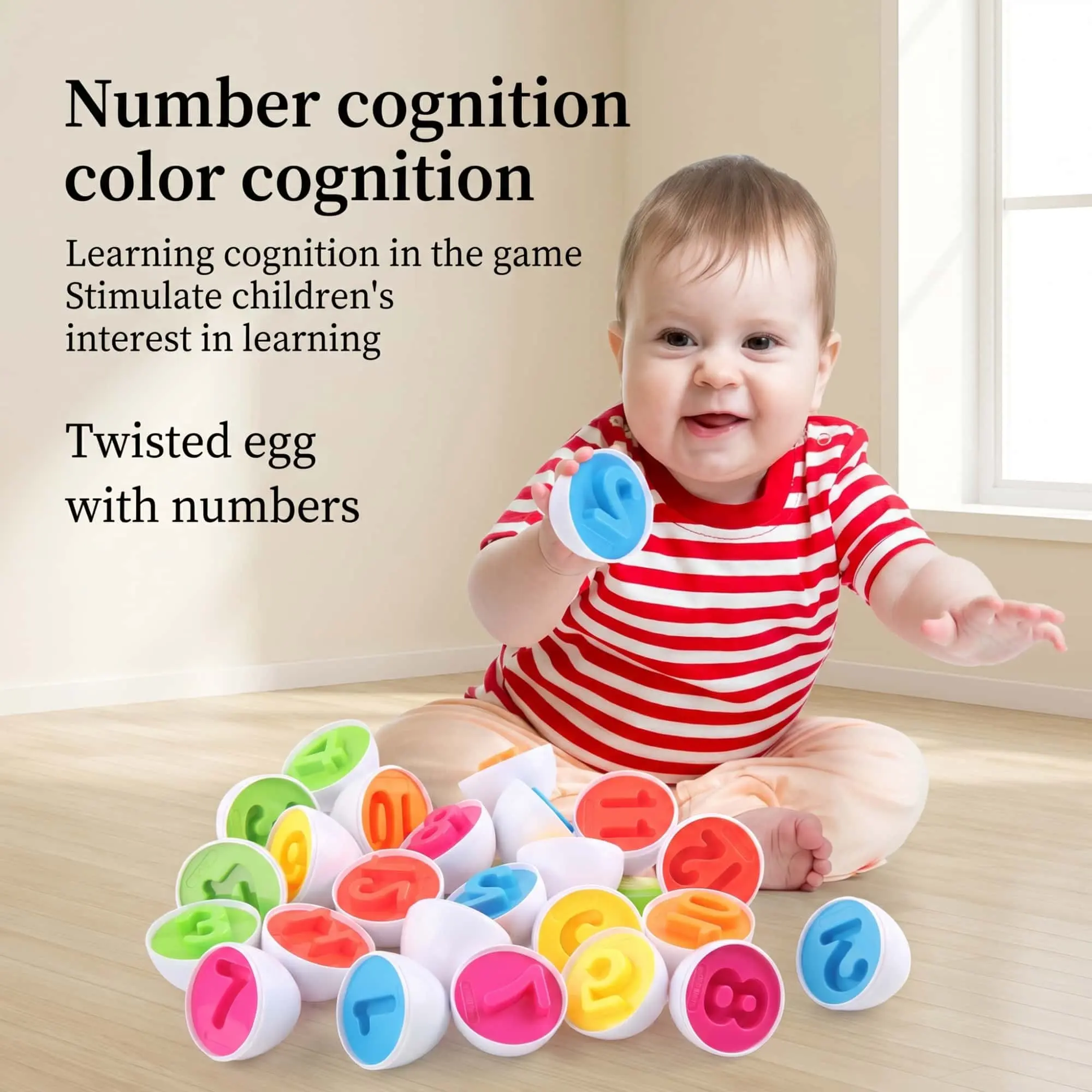 Kids Matching Number Easter Eggs Toy, Color Sorting Recognition Puzzle Game, Early Learning Educational Sensory Toy for Toddlers
