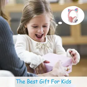 Flash Lamp Cute Cat Ears Headphone Bluetooth5.0 Stereo With Mic Support TF Card Wireless neckband Kids Girl Earphone Birthday Gift