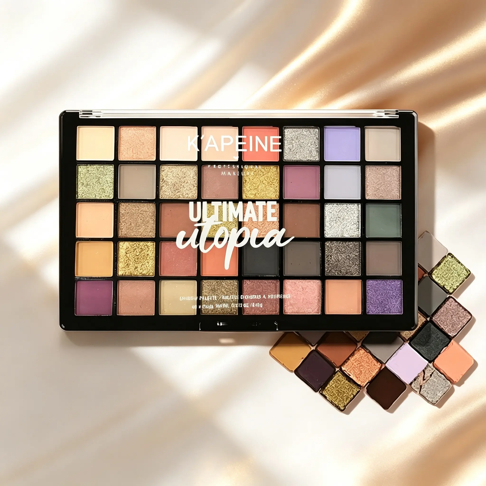 K'APEINE Utopia 40 Shades Viral Makeup Eyeshadow Palette, Full Texture Matte Shimmer Glitter Flake Combo, Silky High Pigment Even Coverage No Patchy No Fallout, Complete Cool Warm Earth Tone Contrast Shades For Daily Date Stage Creative Makeup