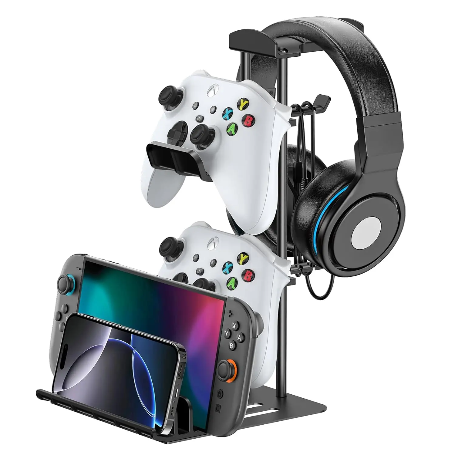 Headphone Stand, Controller Holder & Headset Holder for Desk, Earphone Stand with  Supporting Bar,  Storage Organizer Headphones/Controller//Mobile Phone