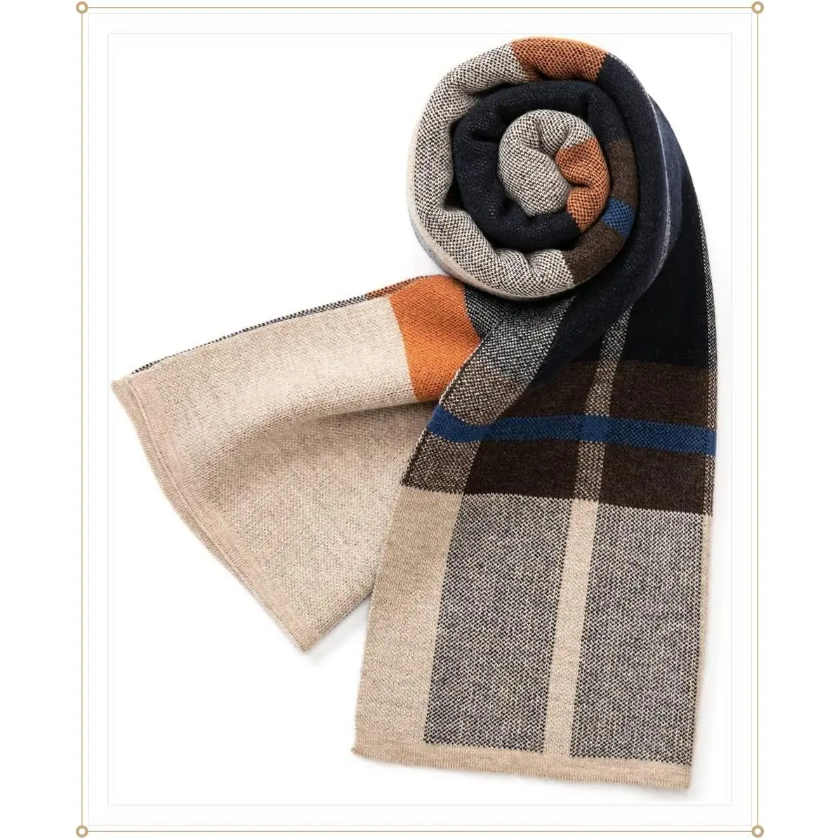 Men's Australian Merino Wool Tartan Plaid Knitted Scarf - Warm Thick Soft Winter Neckwear with Gift BoxGift