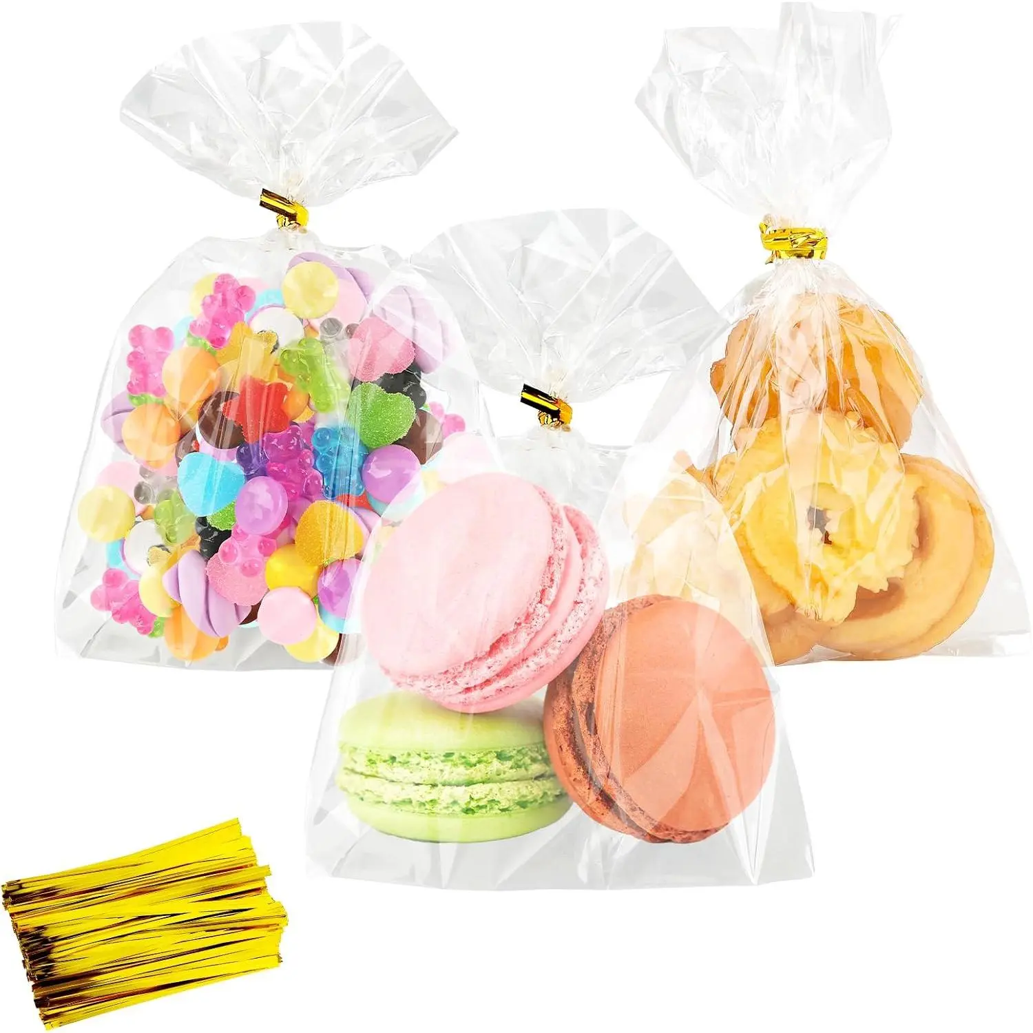 100 count Cellophane  Bags, 4x6 In Clear Cellophane  Bags with Twist Ties Plastic Goodie Bag for Party Favor Cookie Candy Popcorn Bakery   Wrapping