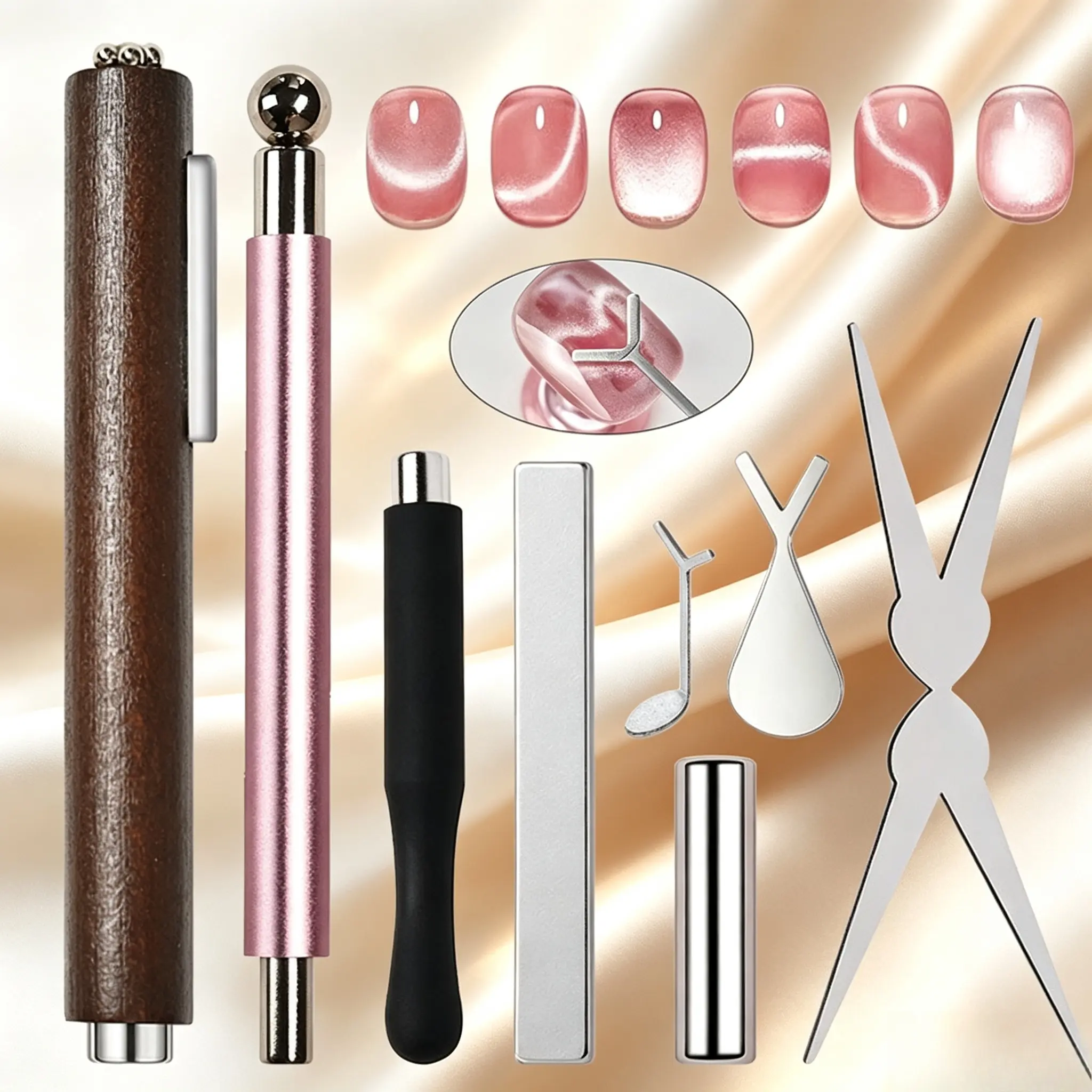 8 Pack Dual Head Mini Wand Cigar Cat Eye Nail Magnet, 2-in-1 Thick & Thin Magnetic Tips, Stable Magnet No Drift Compatible With Ice Glitter Crystal Cat Eye Gel, Portable Tool Kit For Starters To Make Viral French Gradient Cat Eye Nails, Nail Supplies