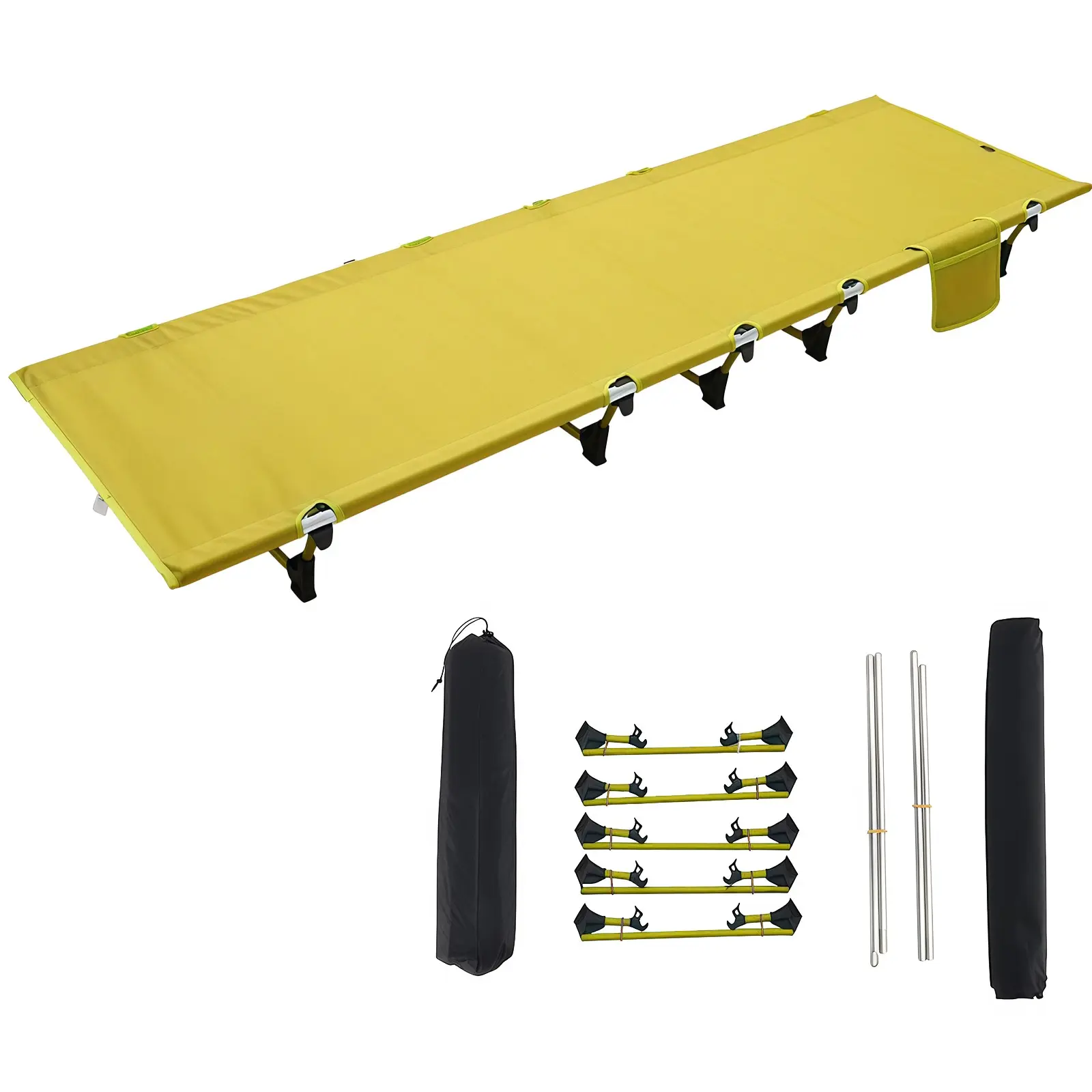 Ultralight Folding Camping Cot – 330 lbs Support, 7075 Aluminum Alloy, Compact Sleeping Cot with Carry Bag & Side Pocket, Grass Green