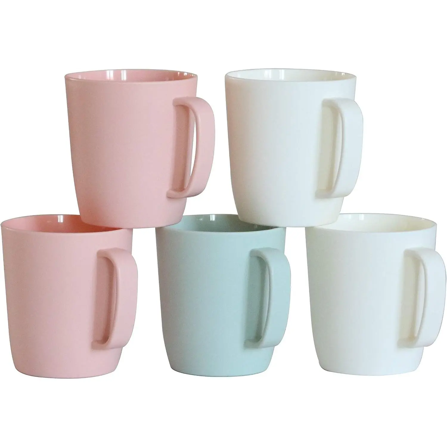 Coffee Mugs Set of 5,10 Ounce,3  Colors | Unbreakable Plastic Coffee Cups Set with Handle,  Plastic Mug Dishwasher Safe