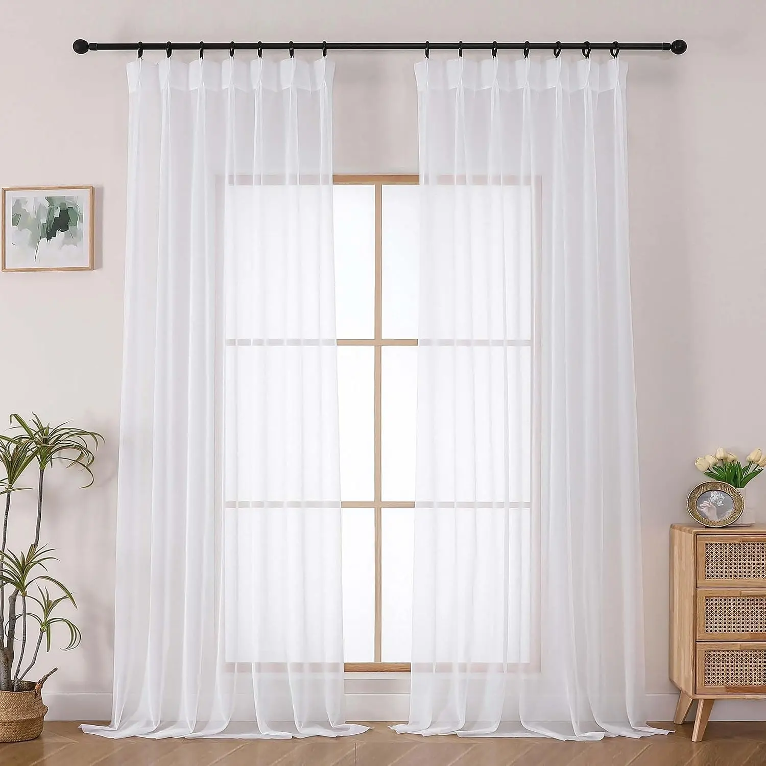 White Pinch Pleated Sheer Curtains 96 Inches Long - Soft Airy Light Filtering Window Treatments for Bedroom Living Room, Modern Solid Drapes, 40x96 Inch PanelGift