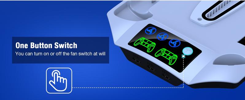 PS5 Slim Stand and Turbo Cooling Station with Dual Controller Charger Station for Playstation 5, PS5 Console Accessories with 3 Levels Cooling Fan 13-Game Organizer Headset Holder for PS5 Digital/Disc