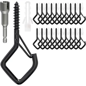 20 PCS Screw Hooks with Safety Buckle, Heavy Duty Ceiling Hooks for Hanging Outdoor String Lights, Plants, Wind Chimes, 2.36 inches, Blackfidget toys