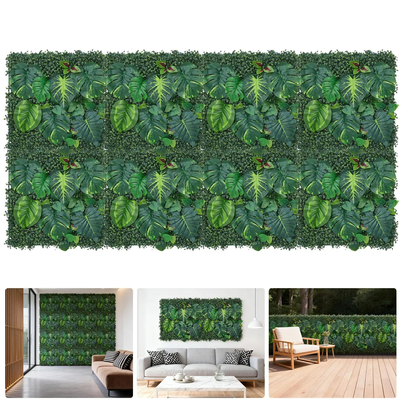 Lush Privacy Greenery Wall Panel – Artificial Monstera & Money Leaf Decor – Realistic Multi-Layer Faux Plant Backdrop – Indoor/Outdoor Use – Easy DIY Installation