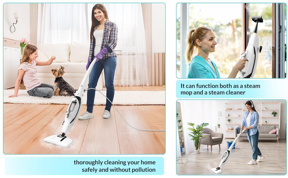 GLEEHILL 10-in-1 Steam Mop Kit with 1550W Rapid Heating Detachable Handheld Steamer for Carpet Floor Tile Grout 8m Cord Multi-Surface Cleaner Eco-Friendly Chemical-Free