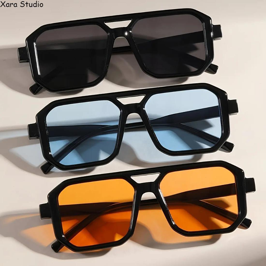 3-Pack Men’s Square Full-Rim Glasses – Double Frame Design, Stylish Minimalist Urban Eyewear with Durable PC Lenses, Comfortable Lightweight Fit for Daily Casual Wear & Office