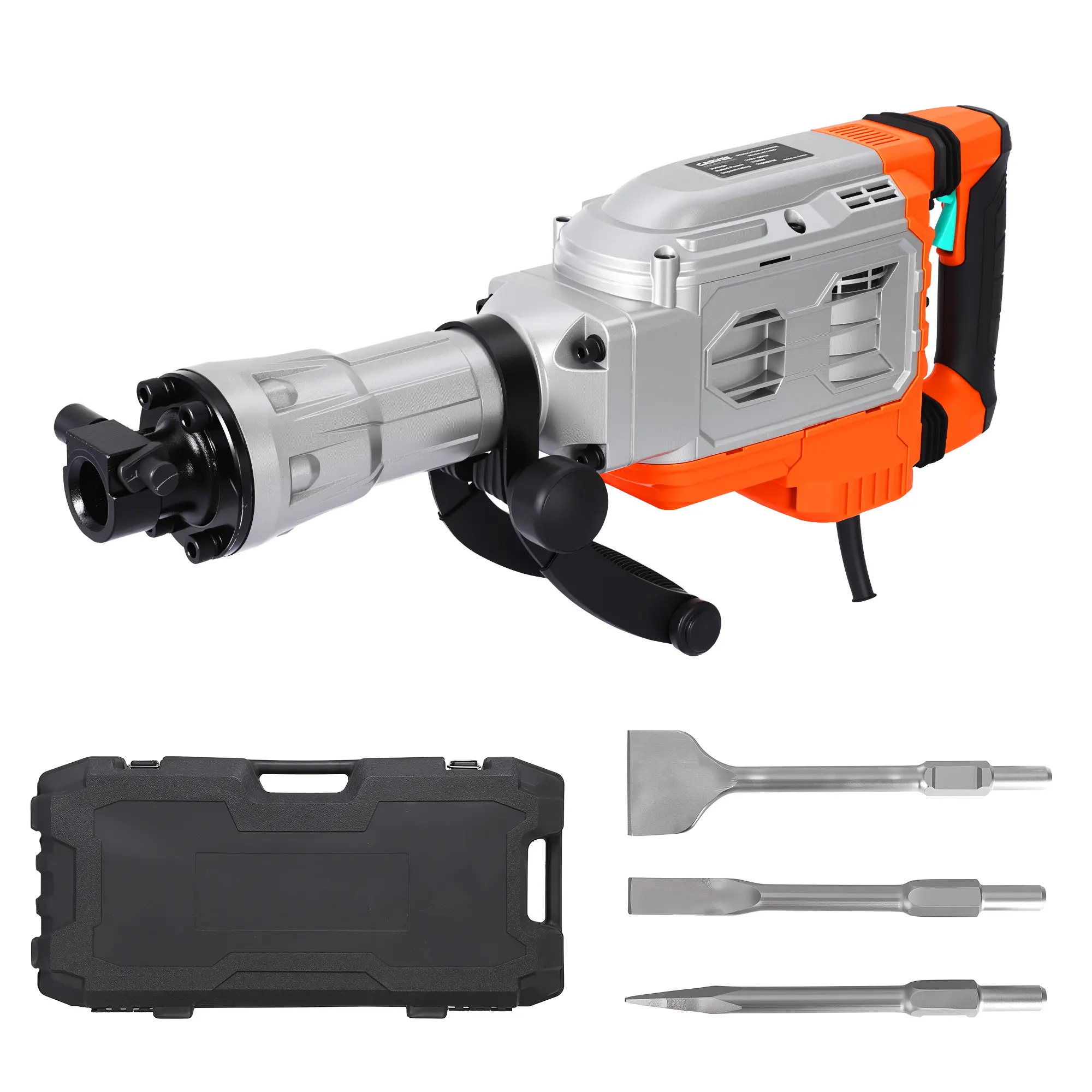 1700W Electric Demolition Jackhammer – 1900 BPM Heavy Duty Concrete Breaker, 60J Impact, Anti-Vibration, 360° Handle, Carrying Case – 3 Chisels Included – Specs: TH-168D | pointed Manual