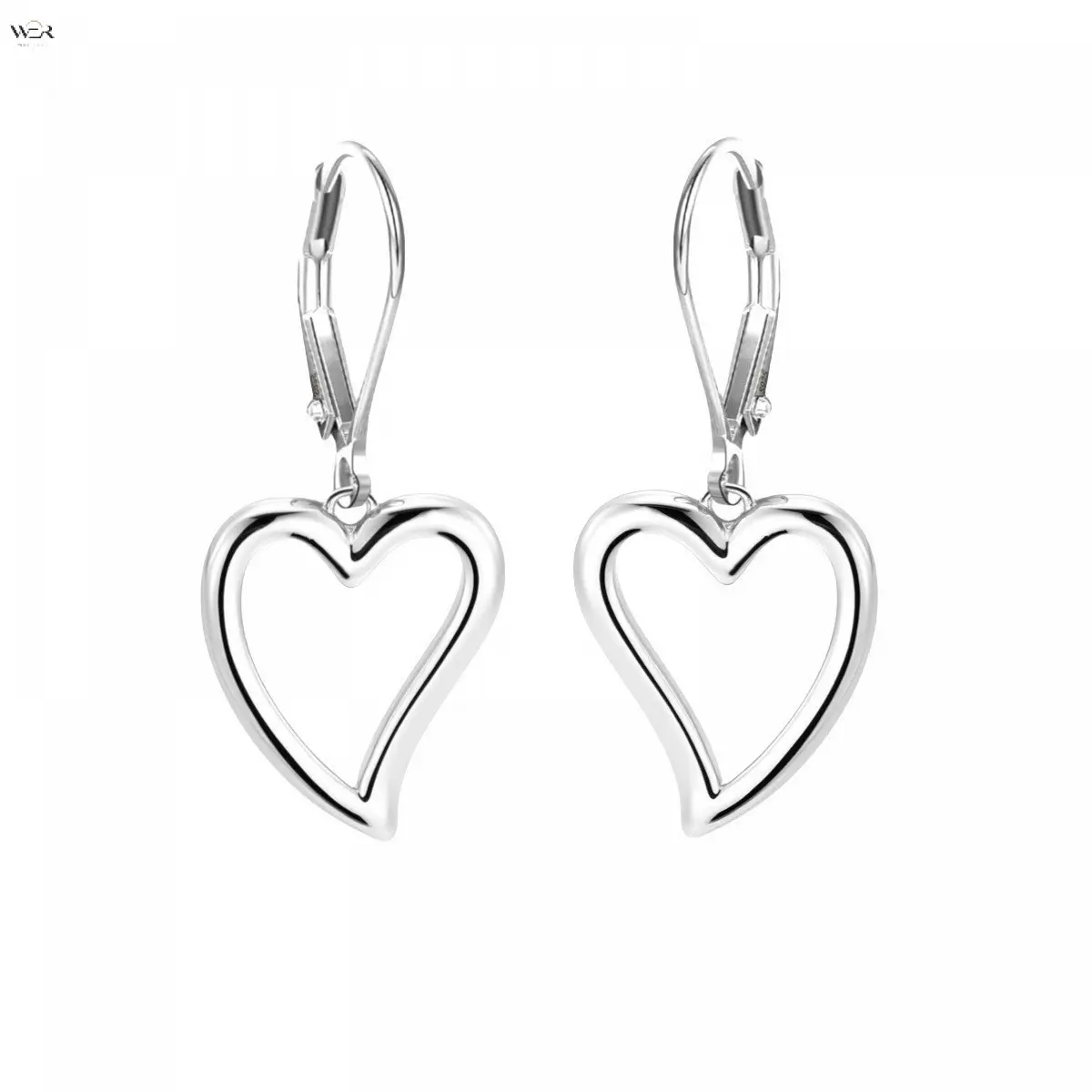 2 Colors Hollow Open Heart Lever Back Drop Earrings 36*17mm, Polished Minimalist Metal Heart Dangle Earrings, Silver & Gold Tone for Daily Casual Date Versatile Jewelry,Acrylic,Personalized