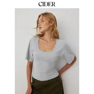 Cider Cotton-blend U-neckline Short Bell Sleeve Tee SummerWins SummerFinds