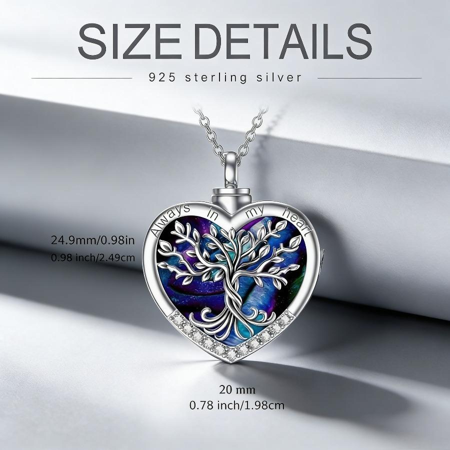 Heart Tree Life Urn Pendant Easter Memorial Necklace - Abalone Shell & Stainless Steel Short Chain - Cremation Jewelry for Memorial