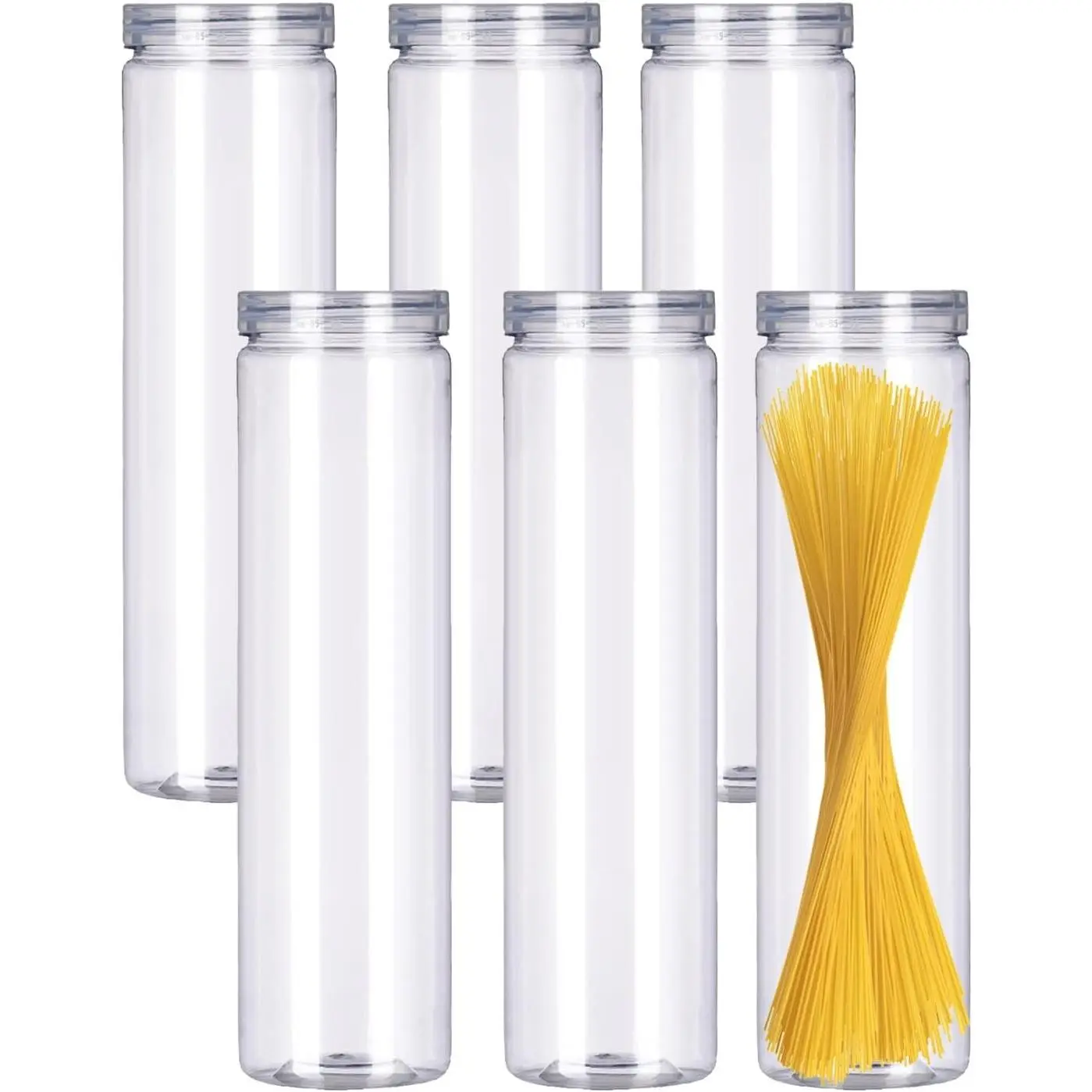 6Pcs Spaghetti Pasta Storage Containers with Lids,Tall Clear Pasta Storage Containe for Noodles Flour Cereal Sugar Beans, Spaghetti Pantry Container