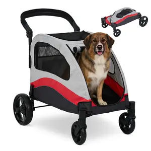 Extra Large Dog Stroller for Large Dogs 160 LBS Weight Capacity Collapsible Pet Stroller Wagon with All Terrain Shock Absorption Wheels 3 Doors 5 Mesh Windows Adjustable Handlebar Heavy Duty Dog Cart Bicycle Trailer Style for 2 Medium Dogs
