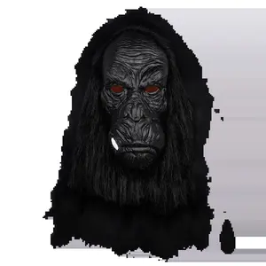 Realistic Black Gorilla Latex Mask with Long Black Hair, 3D Textured Full Face Headgear for Adult Halloween Cosplay, Costume Par